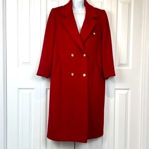 Vintage Forrani Red Double‎ Breasted 100% Wool Long Coat Size 7/8 Petite